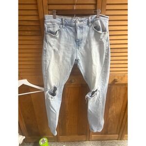 PacSun Athletic Slim Distressed Jeans Mens 32x32 Light Wash Blue Denim Rip Knee